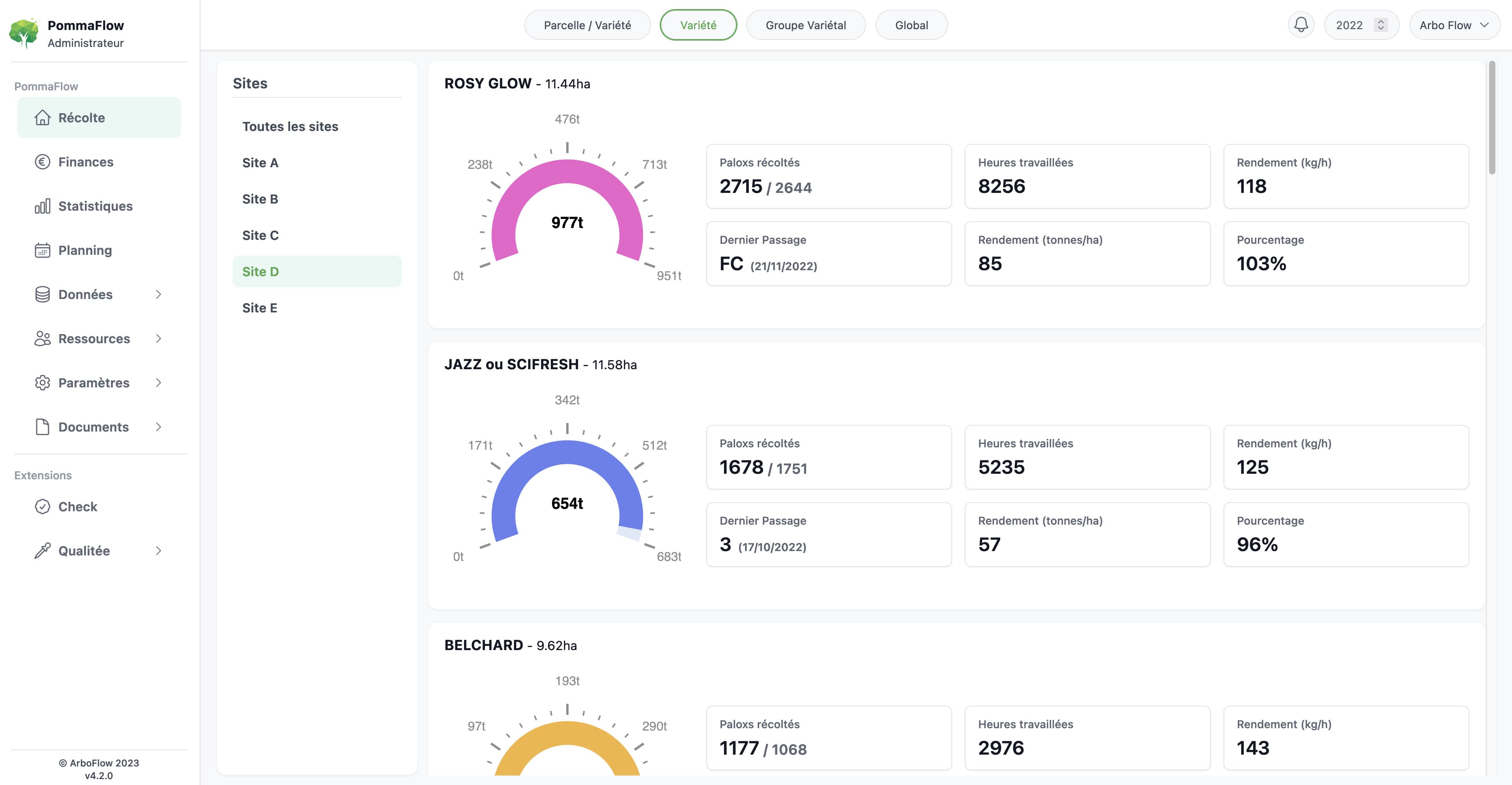 Interface Arboflow – Paramétrage et suivi de la récolte